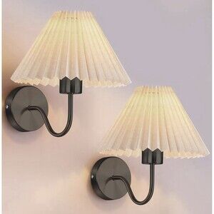Pair of Wall Sconces Light Fixtures Black Metal Tan Accordion Shades Hardwired 2